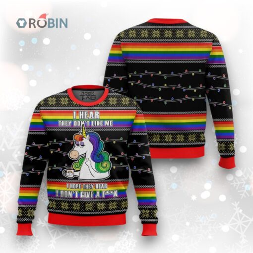 Ugly Christmas Sweater with Colorful LGBT Unicorn Design