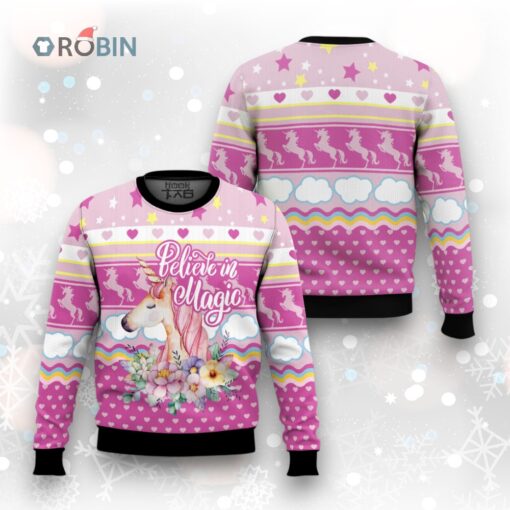 Unicorn Believe In Magic Ugly Christmas Sweater