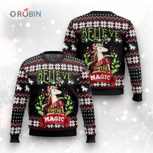 Unicorn Believe In The Magic Ugly Christmas Sweater