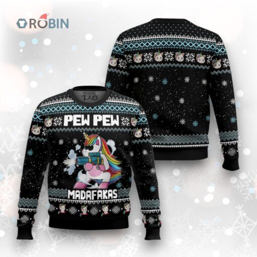 Unicorn Pew Pew Ugly Christmas Sweater
