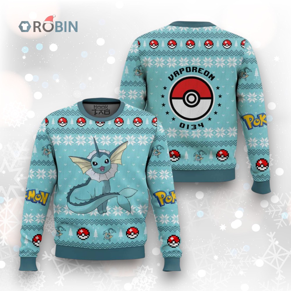 Vaporeon Ugly Christmas Sweater   Pokemon Gen 1 Holiday Design Vaporeon Ugly Christmas Sweater   Pokemon Gen 1 Holiday Design