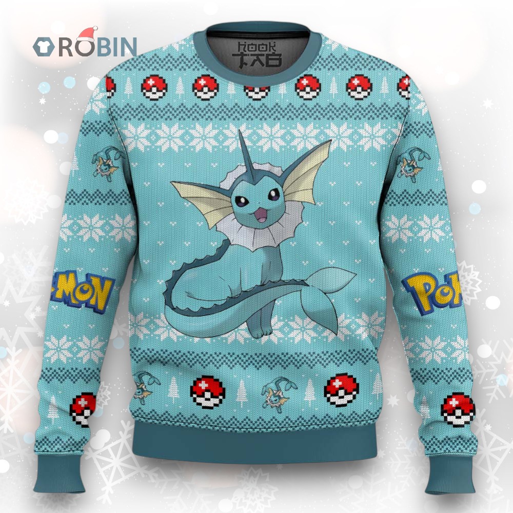 Vaporeon Ugly Christmas Sweater   Pokemon Gen 1 Holiday Design Vaporeon Ugly Christmas Sweater   Pokemon Gen 1 Holiday Design