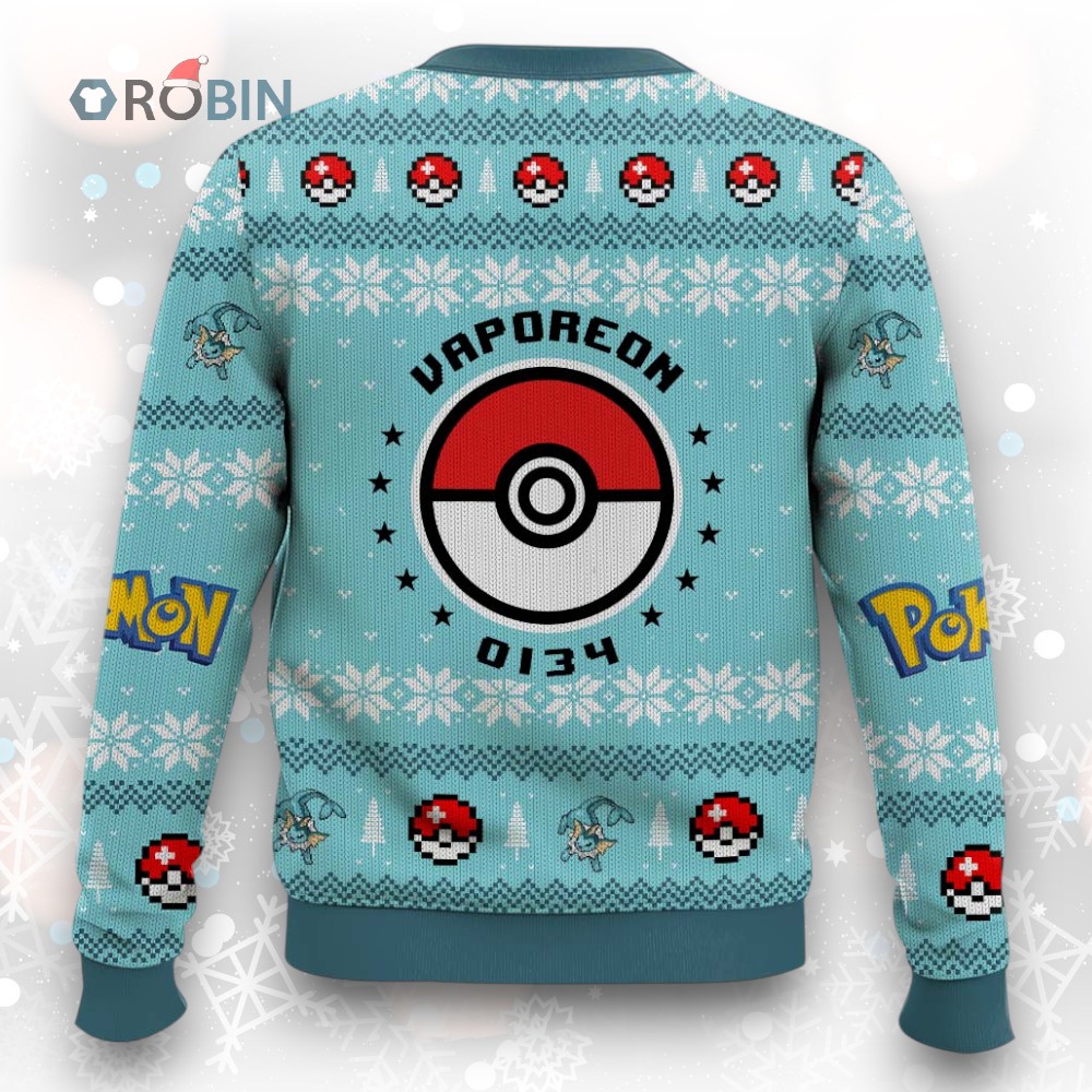 Vaporeon Ugly Christmas Sweater   Pokemon Gen 1 Holiday Design Vaporeon Ugly Christmas Sweater   Pokemon Gen 1 Holiday Design