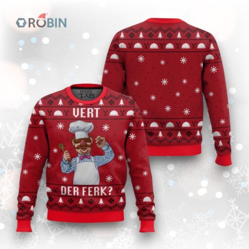 Vert Der Ferk The Swedish Chef Muppets Christmas Ugly Christmas Sweater Mens