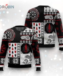 Viking Warrior Spirit Christmas Sweater   Norse Symbols of Power and Protection Viking Ugly Christmas Sweater