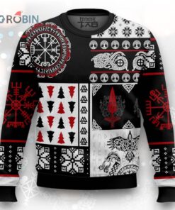 Viking Warrior Spirit Christmas Sweater   Norse Symbols of Power and Protection Viking Ugly Christmas Sweater