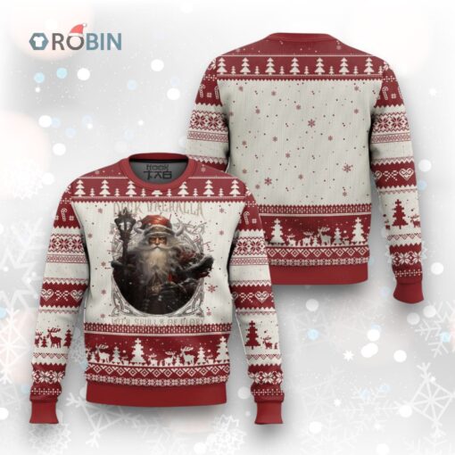 Viking Xmas Ugly Christmas Sweater Deck Valhalla With Skulls Of Glory Santa Yule