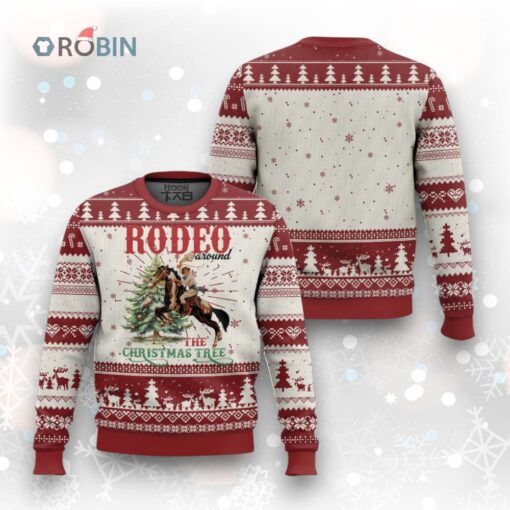 Western Christmas Ugly Christmas Sweater Rodeo Around The Christmas Tree Cowgirl