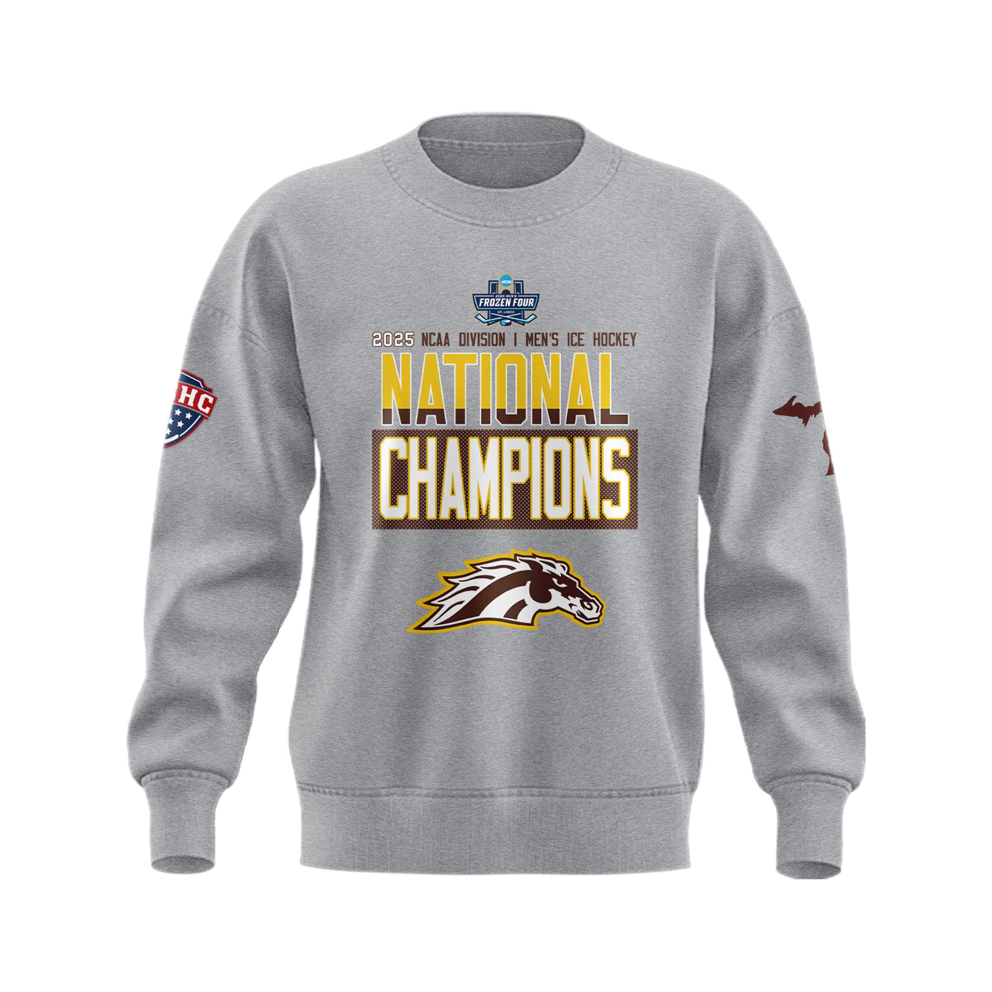 Western Michigan University Broncos Special New National Mens Hockey Champions Grey Sweatshirt Western Michigan University Broncos Special New National Mens Hockey Champions Grey Sweatshirt