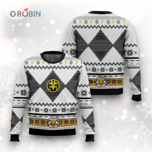 White Mighty Morphin Power Rangers C1   Ugly Christmas Sweater