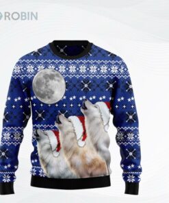 Wolf Howling Moon Ugly Christmas Sweater