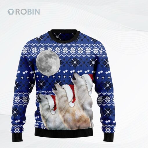 Wolf Howling Moon Ugly Christmas Sweater