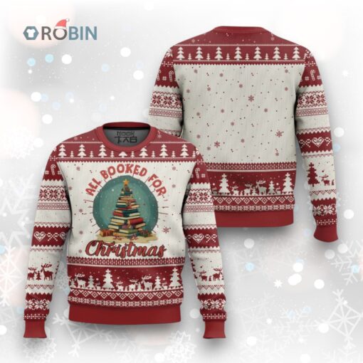 Xmas Book Lover Ugly Christmas Sweater All Booked For Christmas Tree Bookaholic