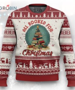 Xmas Book Lover Ugly Christmas Sweater All Booked For Christmas Tree Bookaholic