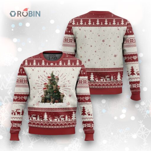 Xmas Cat Ugly Christmas Sweater Santa Paw And Claw Cats Xmas Tree