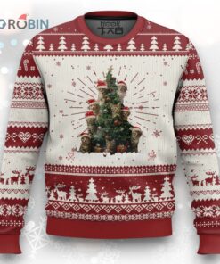 Xmas Cat Ugly Christmas Sweater Santa Paw And Claw Cats Xmas Tree