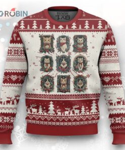 Xmas Cat Ugly Christmas Sweater Vintage Kitten Victorian Holly Wreath