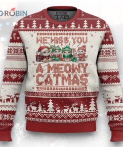 Xmas Cat Ugly Christmas Sweater We Hiss You A Meowy Catmas