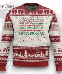 Xmas Fishing Ugly Christmas Sweater Merry Fishmas Fisherman American Flag