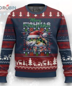 Xmas Fishing Ugly Christmas Sweater Merry Fishmas Fisherman Santa Hat Fish