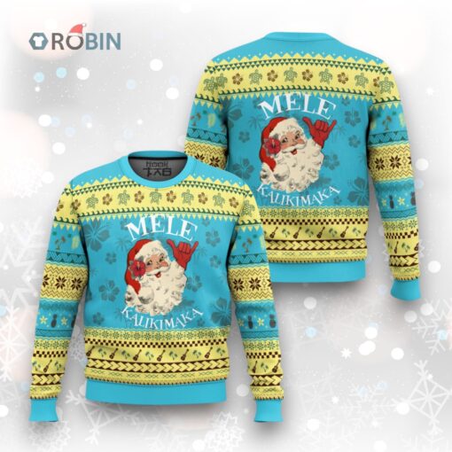Xmas In Hawaii Ugly Christmas Sweater Mele Kalikimaka Retro Santa Shaka Aloha