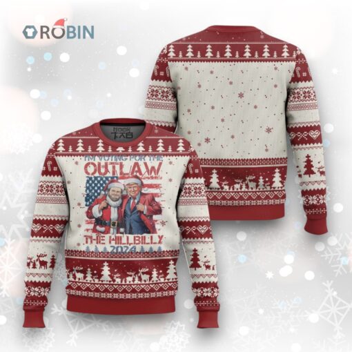Xmas Trump Vance 2024 Ugly Christmas Sweater I Voting For The Outlaw and The Hillbilly