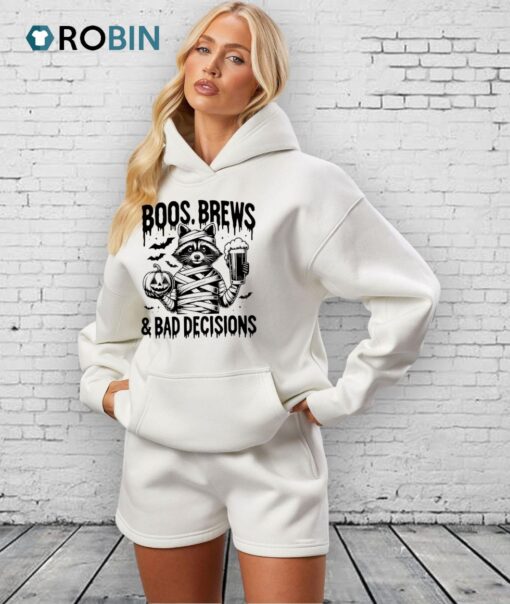 Raccoon Boos Brews And Bad Decisions Halloween Shirt