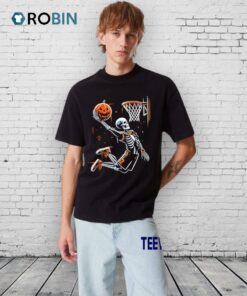 Skeleton Basketball Player Men Boys Scary For Halloween Shirt