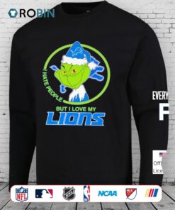 Grinch Santa I Hates People But I Loves My Detroit Lions Football Xmas 2025 Shirt