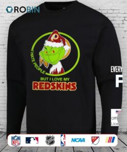 Grinch Santa I Hates People But I Loves My Washington Redskins Football Xmas 2025 Shirt