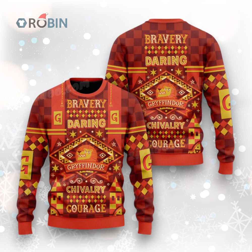 Harry Potter Gryffindor Bravery Daring Chivalry Courage Christmas Sweater Harry Potter Gryffindor Bravery Daring Chivalry Courage Christmas Sweater