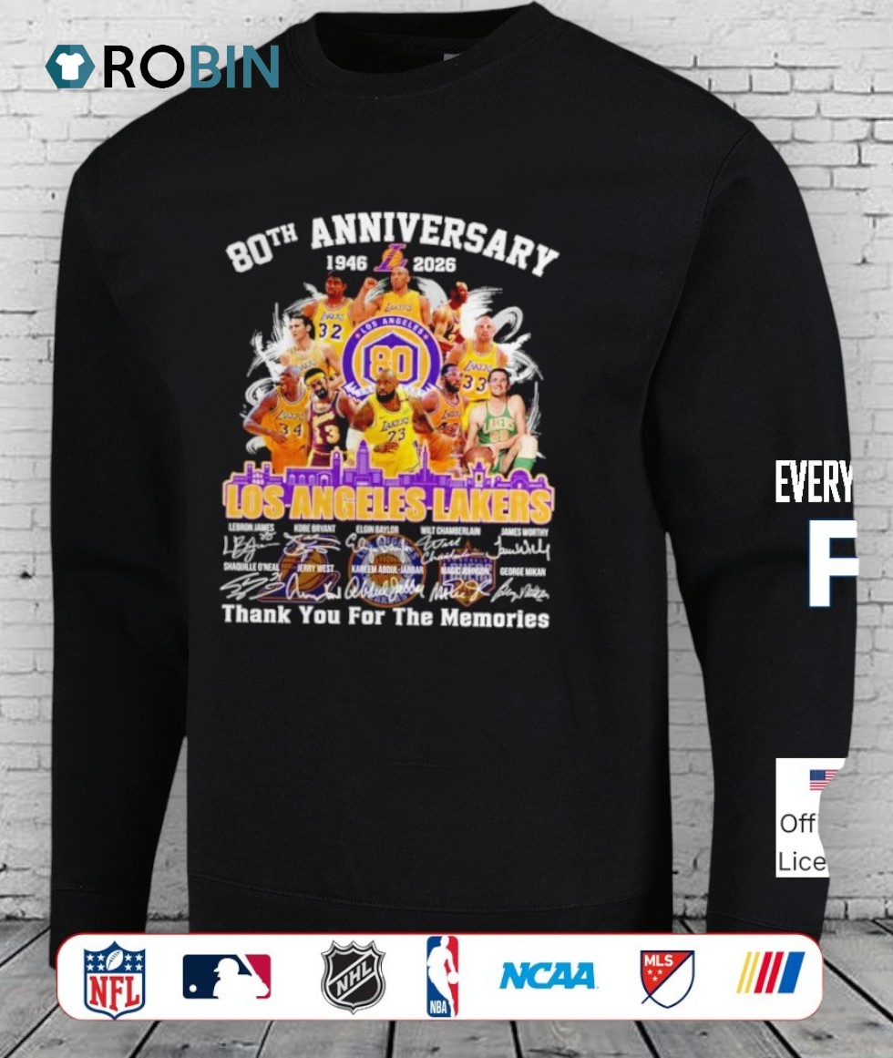 Los Angeles Lakers 80th Anniversary 1947 2026 Thank You For The Memories Signatures Shirt Los Angeles Lakers 80th Anniversary 1947 2026 Thank You For The Memories Signatures Shirt