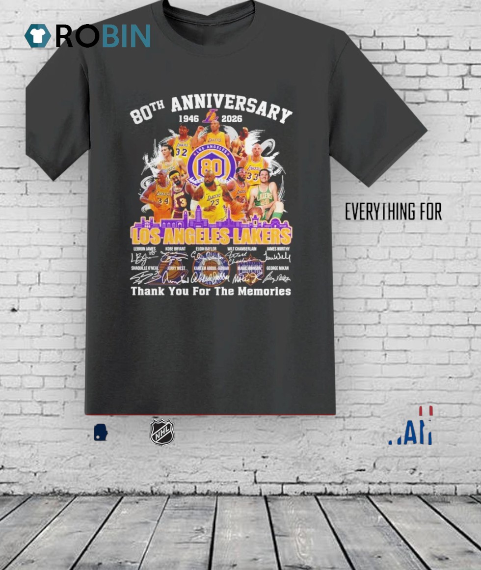 Los Angeles Lakers 80th Anniversary 1947 2026 Thank You For The Memories Signatures Shirt Los Angeles Lakers 80th Anniversary 1947 2026 Thank You For The Memories Signatures Shirt