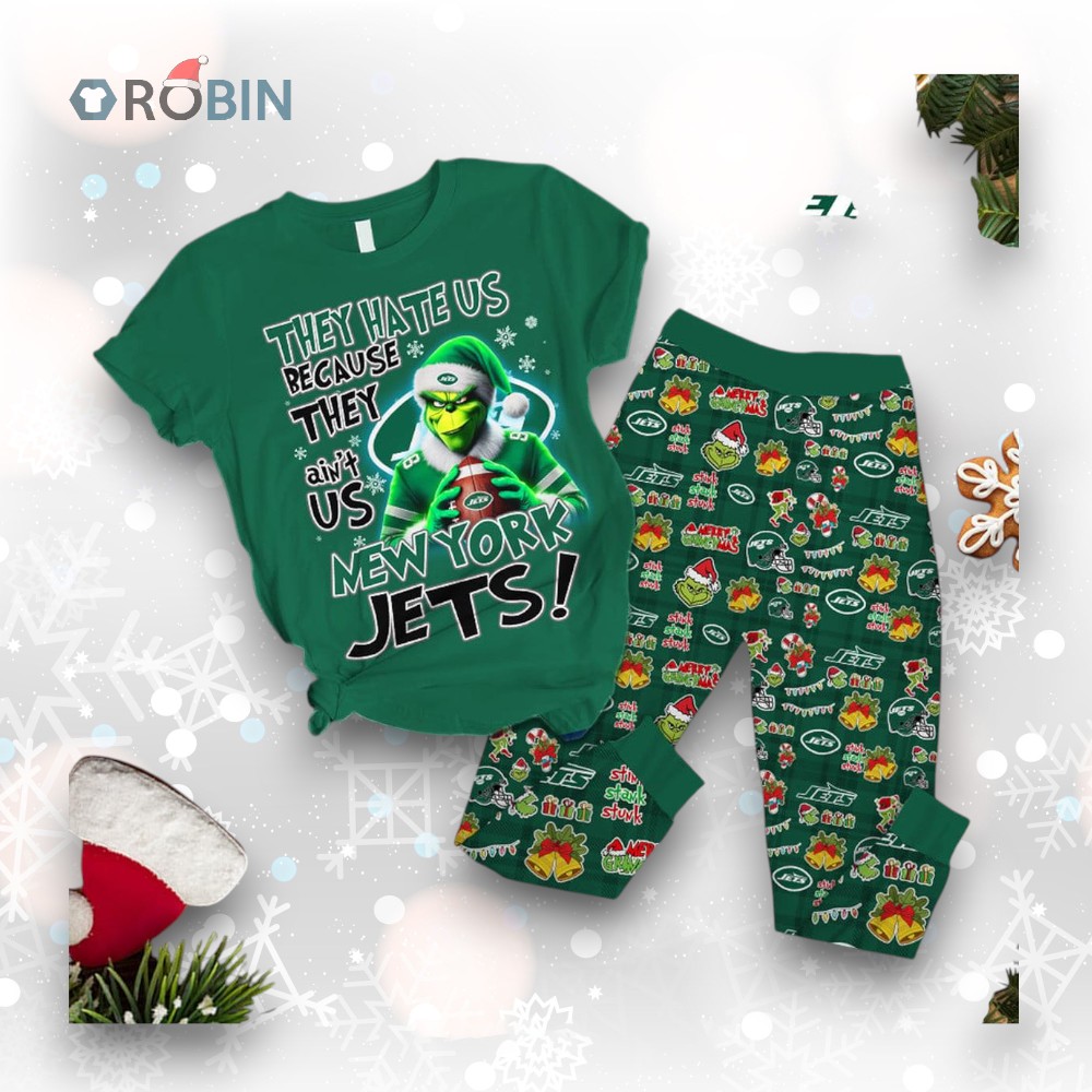 New York Jets They Hate Us Because They Ain’t Us Grinch Pajamas Set New York Jets They Hate Us Because They Ain’t Us Grinch Pajamas Set
