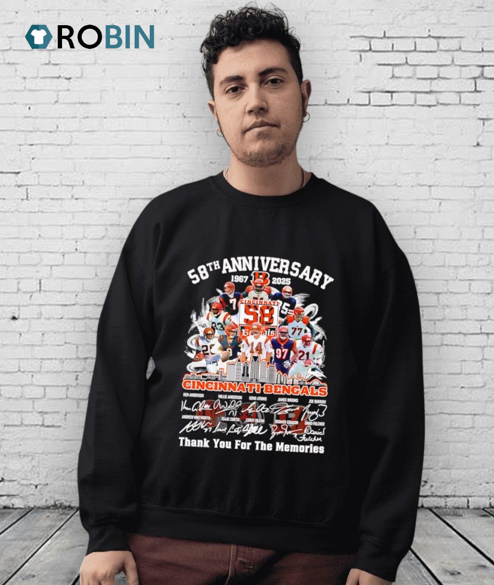 Skyline 58th Anniversary 1967 2025 Cincinnati Bengals Thank You For The Memories Shirt Skyline 58th Anniversary 1967 2025 Cincinnati Bengals Thank You For The Memories Shirt