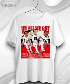 We All We Cat Were On To Santa Clara Drake Maye Stefon Diggs And Christian Gonzalez 2026 Conference Champions Caricatures Unisex Shirt