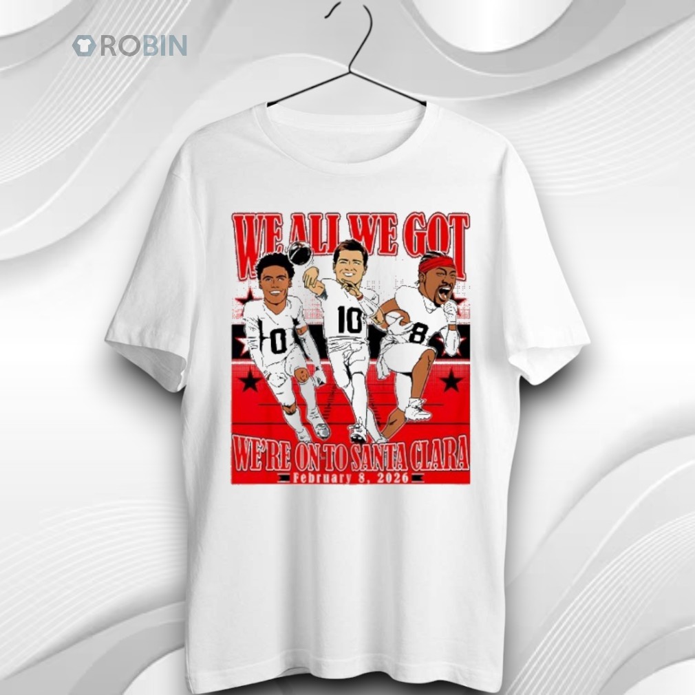 We All We Cat Were On To Santa Clara Drake Maye Stefon Diggs And Christian Gonzalez 2026 Conference Champions Caricatures Unisex Shirt We All We Cat Were On To Santa Clara Drake Maye Stefon Diggs And Christian Gonzalez 2026 Conference Champions Caricatures Unisex Shirt
