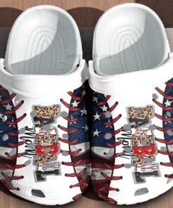 Baseball Mom Crocs – Leopard Print & American Flag Game Day Shoes