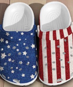 American Flag Glitter Crocs – Stars and Stripes Patriotic Shoes