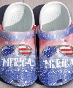 4th of July ‘Merica Crocs – Red White & Blue Sparkle Print