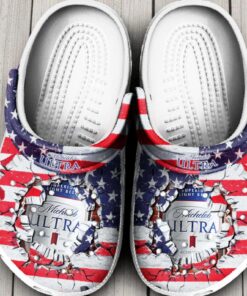 Michelob Ultra American Flag Crocs – Ripped USA Flag Beer Shoes