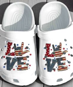 American Flag Love Sign Language 4th Of July Crocband Clogs