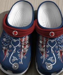 Nurse Angel Wings Crocs – Patriotic Stethoscope Heart Shoes