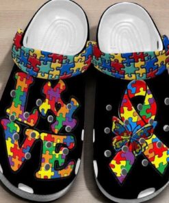 Autism Awareness Day Love Autism Butterfly And Ribbon Puzzle Pieces Classic Crocs