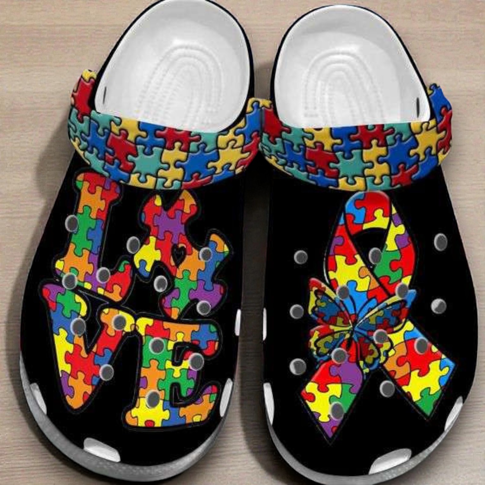 Autism Awareness Day Love Autism Butterfly And Ribbon Puzzle Pieces Classic Crocs Autism Awareness Day Love Autism Butterfly And Ribbon Puzzle Pieces Classic Crocs