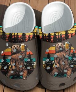 Bear Drinking Beer Crocs – Retro Forest Camping Shoes
