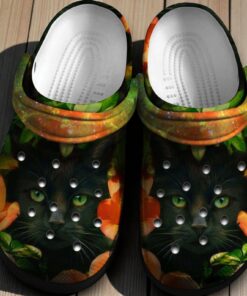 Black Cat In Flowers Crocband Clogs Shoes