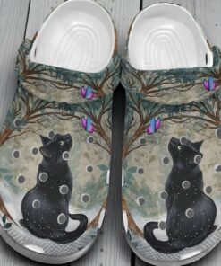 Black Cat Under The Tree Shoes Clogs Birthday Gift For Men Women