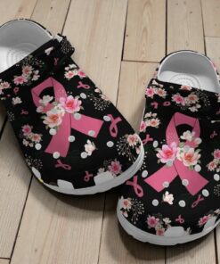Breast Cancer Awareness Pink Ribbon Crocs – Floral Black Edition