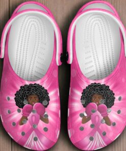 Breast Cancer File Like A Girl Black Woman Classic Crocs